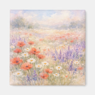 Íman Cena de Prado de Flores Silvestres em Aquarela