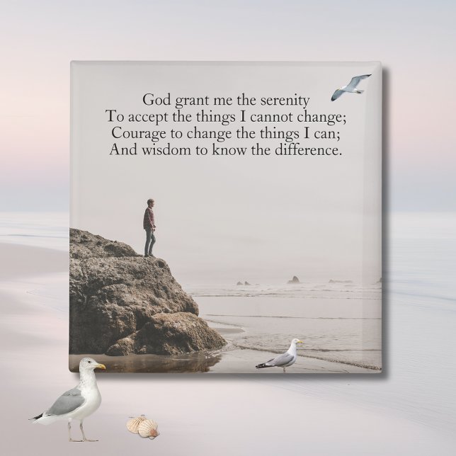 Íman Cena de reflexão na praia da oração da serenidade (Seagull Contemplating Serenity Prayer Magnet )