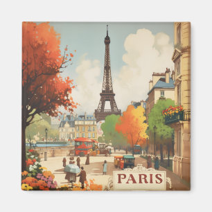 Íman Cena de Rua da Torre Eiffel Vintage Paris
