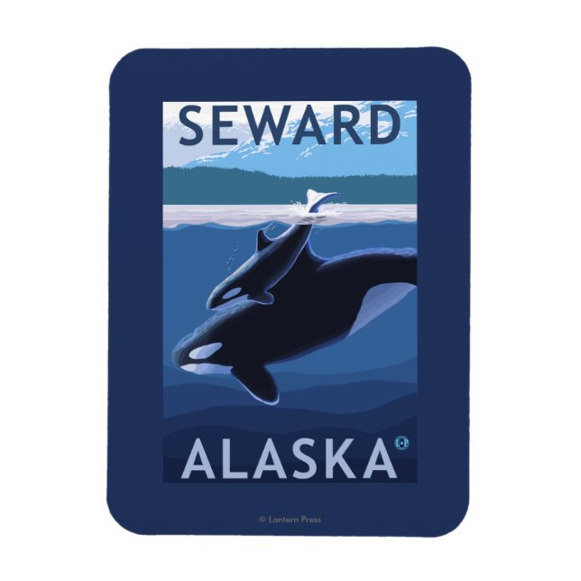 Íman Cena de Seward, AlaskaOrca e Calf (Vertical)