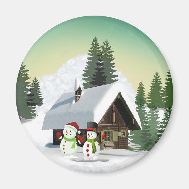Íman Cena de Snowman de Natal (Frente)