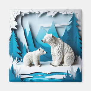 Íman Cena de Ursos Polares em Papercraft na Floresta Ár