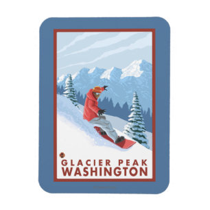 Íman Cena do Snowboarder - pico da geleira, Washington
