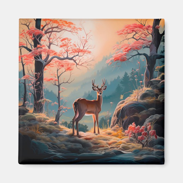 Íman Cena Encantadora de Floresta de Veados de Outono D (Frente)