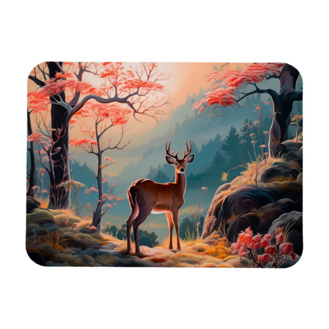 Íman Cena Encantadora de Floresta de Veados de Outono D (Horizontal)