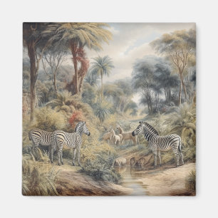 Íman Cenário botânico de zebras e leões em oásis