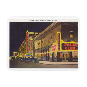 Íman Center Street na Noite, Reno, Nevada Vintage 