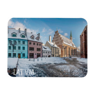 Íman Centro de cidade de inverno de neve em Riga, Letón