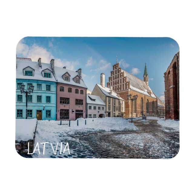 Íman Centro de cidade de inverno de neve em Riga, Letón (Horizontal)