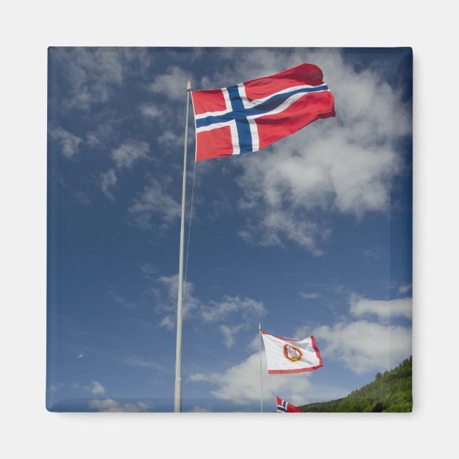 Íman Centro porto histórico de Bergen com bandeiras (Frente)