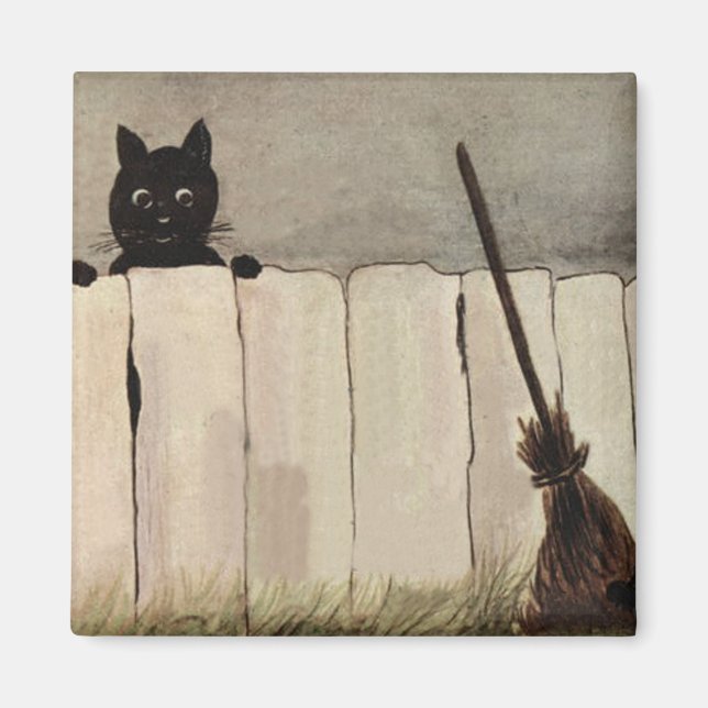 Íman Cerca de Gato Preto Vassoura de Bruxa (Frente)