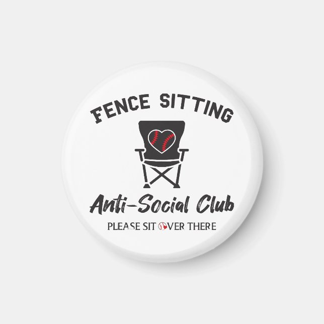 Íman Cerca Engraçada Sentada Anti-Social Club Baseball  (Frente)