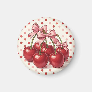Íman Cerejas Vermelhas Doces Laços Rosa Pontos Polka Re