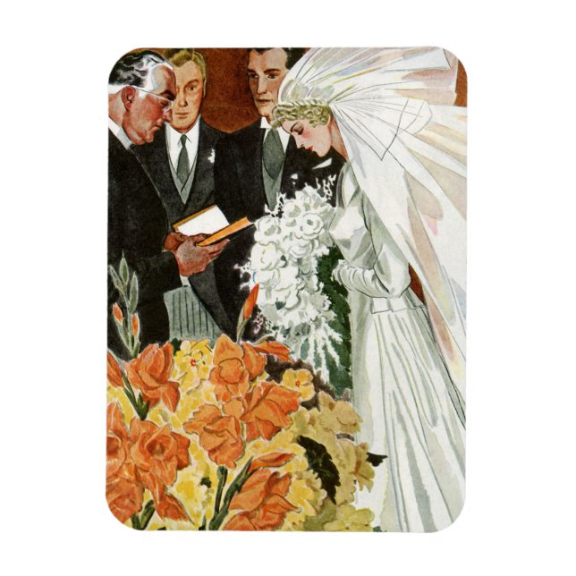 Íman Cerimônia de casamento vintage com noiva e noivo (Vertical)