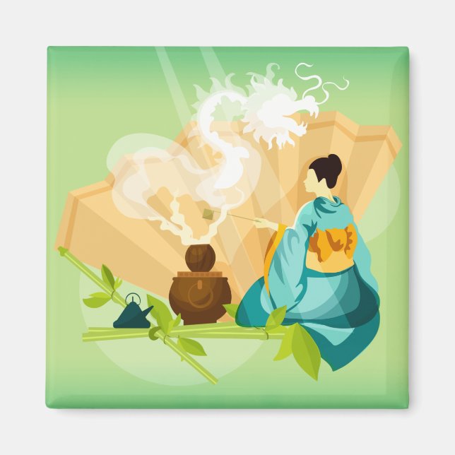 Íman Cerimônia Ilustrada de Chá Japonesa, Dragão (Frente)