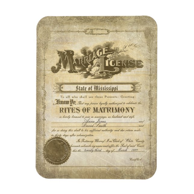 Íman Certificado de Casamento Vintage (Vertical)