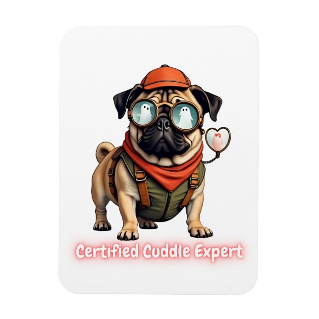 Íman Certified Cuddle Expert Fridge Magnet – Cute Pug (Vertical)