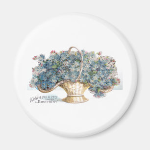 Íman Cesta de Aniversário Vintage de Flores Azuis