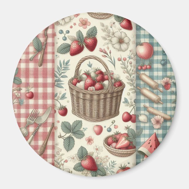 Íman Cesta de Frutas Gingham Diversão (Frente)