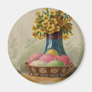 Íman Cesta de Páscoa Ovos Flores Antigo