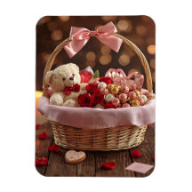 Cesta de Rosa Teddy Romântico Coração do Dia dos N