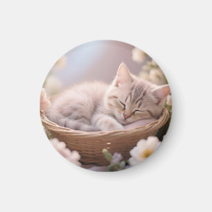 Íman Cesta Floral de Gatinho Sonolento Sonhador