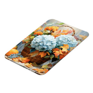 Íman Cesta Floral de Outono em Aquarela Rústica