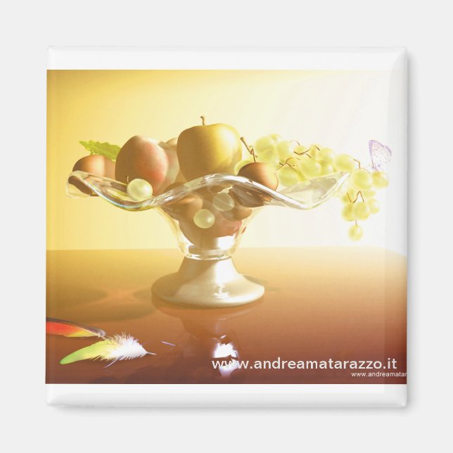 Íman Cesto de vidro com frutas e bateria (Frente)