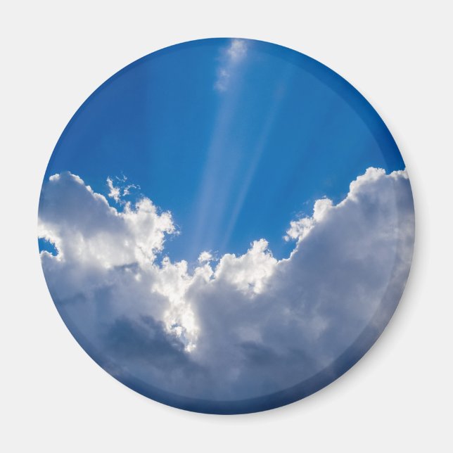 Íman Céu azul com nuvens brancas e raio de sol. (Frente)