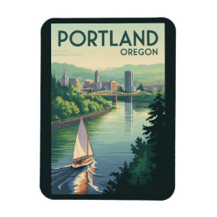 Íman Céu de Portland Oregon Arte de Viagem Vintage
