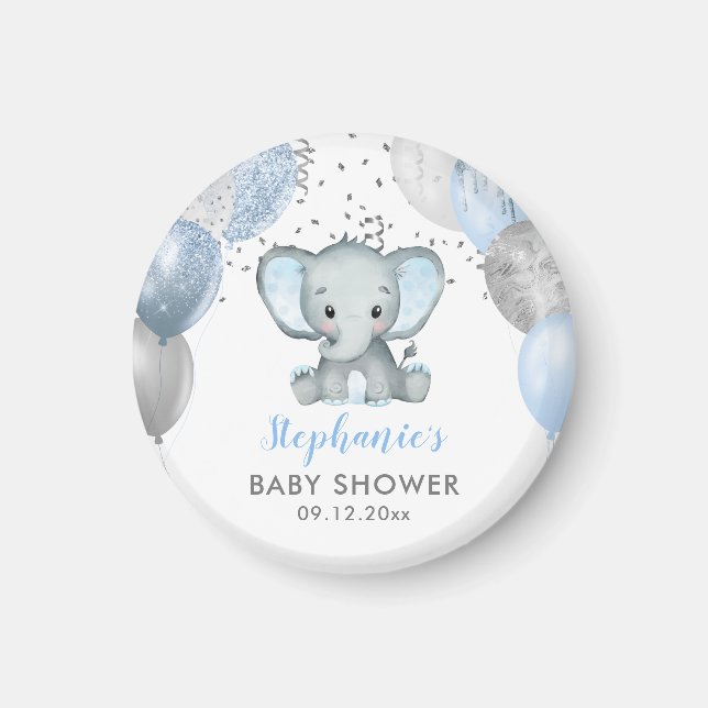 Íman Chá de Bebê Balões Menino Elefante Fofo (Frente)