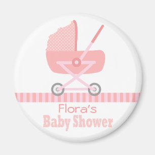 Íman Chá de Bebê: Carrinho de bebê rosa fofo