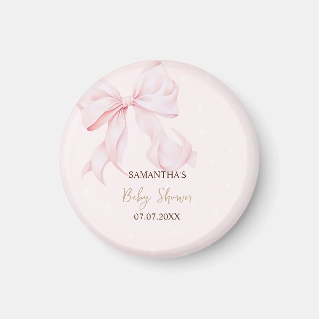 Íman Chá de Bebê Rosa com Laço de Aquarela (Frente)