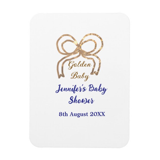 Íman chá de fraldas azul real arco  brilhante ouro (Vertical)