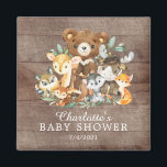 Íman Chá de fraldas de Meninos da Woodland<br><div class="desc">Os pequenos animais de floresta mais doces se instalaram em um fundo de madeira rústica. Disponível em nosso compro para um chá de fraldas de meninas. Visite o nosso compro para ver toda a nossa coleção de chás de fraldas de amigos da floresta.</div>