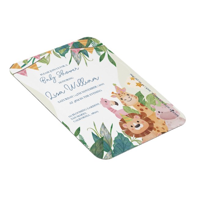 Íman Chá de fraldas Tema de Folha Verde de Animais Safa (Lado Direito)