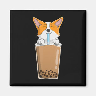 Íman Chá de Leite Boba Kawaii Corgi Cachorrinho Anime J