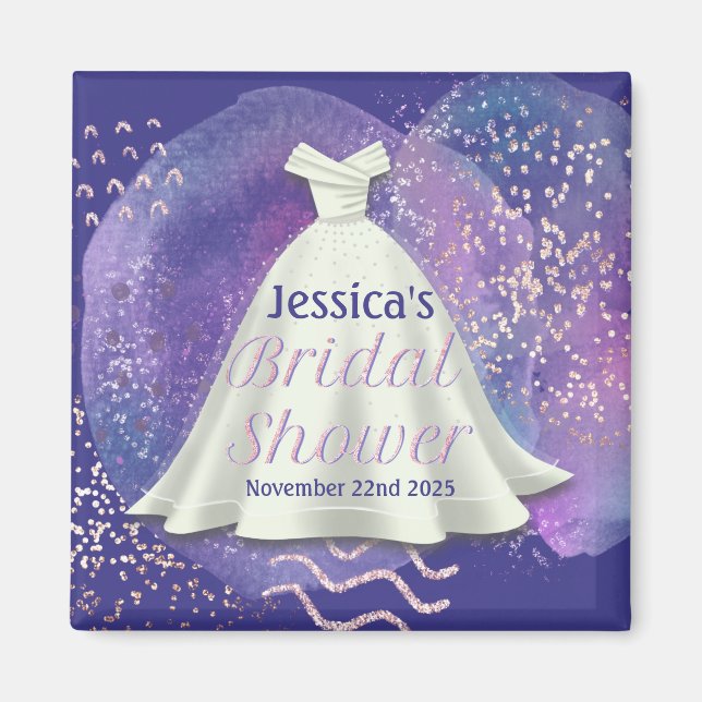 Íman Chá de panela Casamento Roxo e Rosa Dourado Glam (Frente)