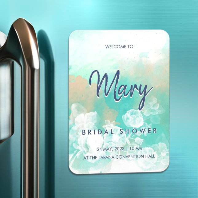 Íman Chá de panela Moderno Turquoise Script (Criador carregado)