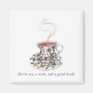 Íman Chá, um anzol e um livro! Slogan do chá, copo de v