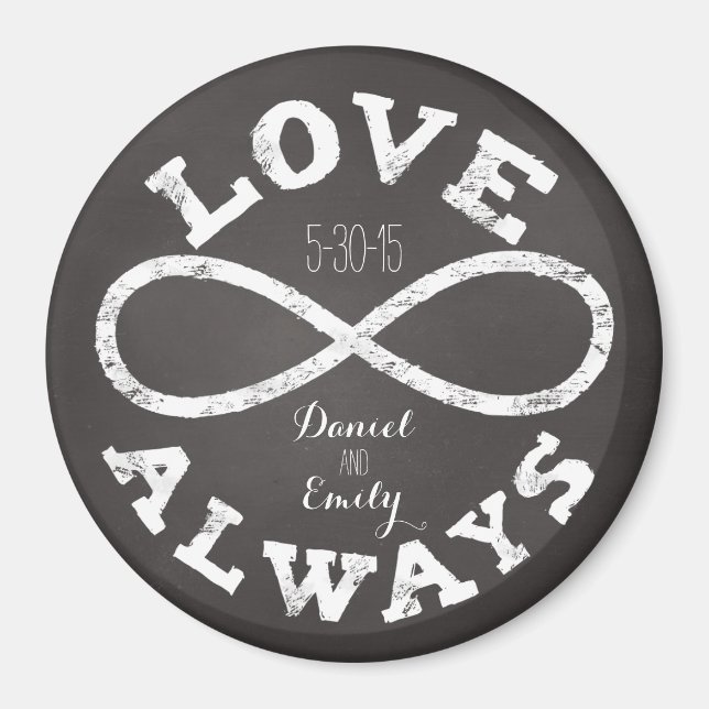 Íman Chalkboard Infinity Love Casket Date and Names (Frente)