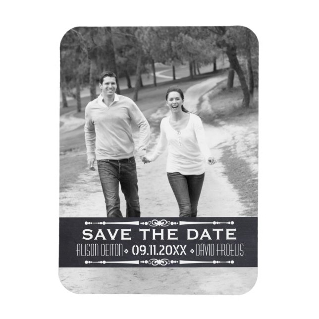 Íman Chalkboard Save the Date simples foto de casamento (Vertical)