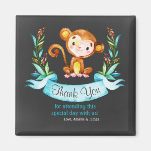 Íman Chalkboard Watercolor Monkey Boy Obrigado