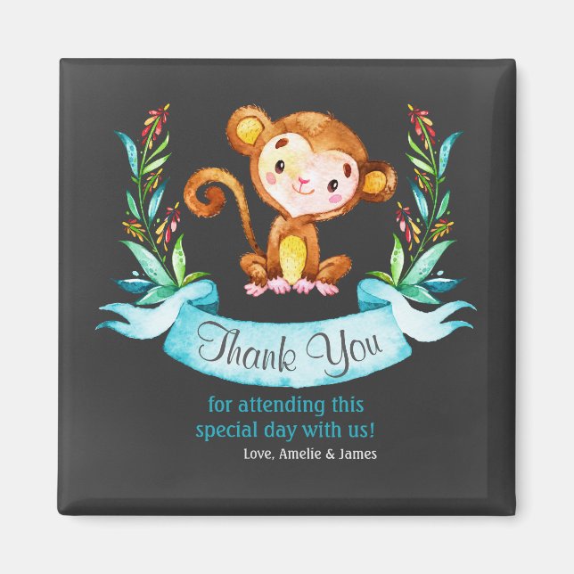 Íman Chalkboard Watercolor Monkey Boy Obrigado (Frente)