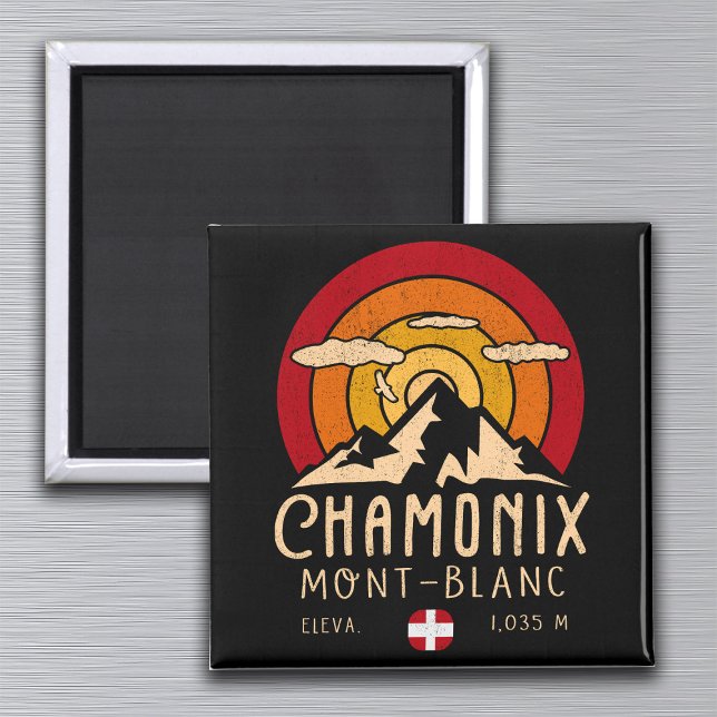 Íman Chamonix França Retro Sunset Skiing Souvenirs 80s (Criador carregado)