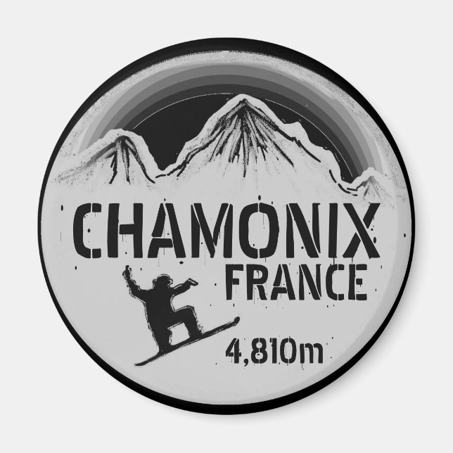 Íman Chamonix France - Imagem preta de snowboard (Frente)