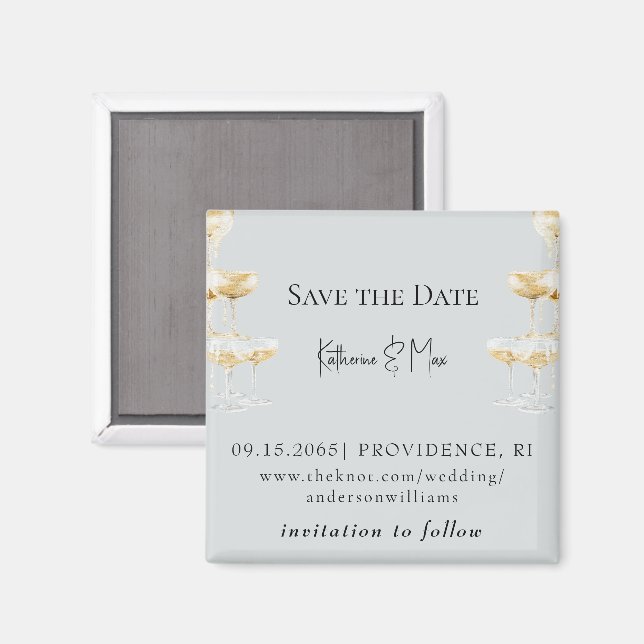 Íman Champagne Tower Icy Blue Wedding Save the Date (Front/Back)