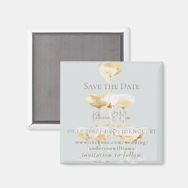 Íman Champagne Tower Icy Blue Wedding Save the Date II (Front/Back)