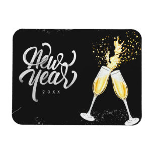 Íman Champanhe Dourado Vidro Negro Confetti Moderno