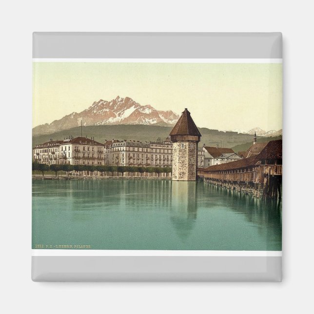 Íman Chapel Bridge e vista de Pilatus, Lucerne, Switze (Frente)